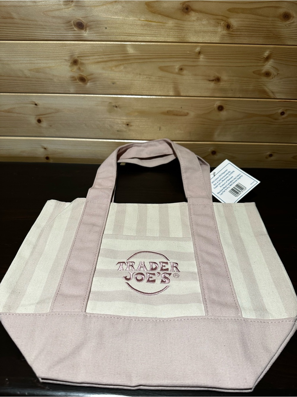 Authentic BNWT viral Trader Joe’s 2026 striped mini canvas summer tote in pink